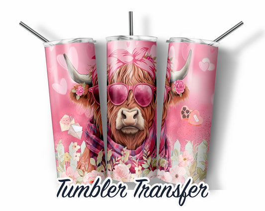 Valentine Highland Cow  Sublimation Transfer Print For 20 oz Tumbler - 30 oz Skinny Tumbler - RTP - Heat Transfers