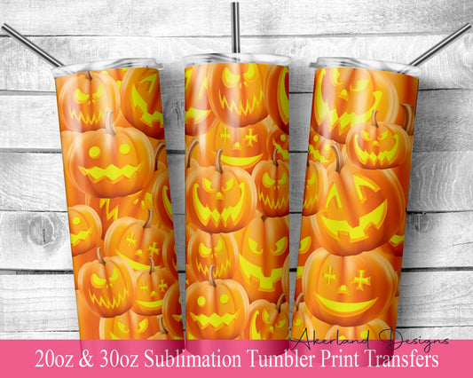 Halloween Pumpkin  Sublimation Transfer Print For 20 oz Tumbler - 30 oz Skinny Tumbler - Ready To press - Heat Transfers