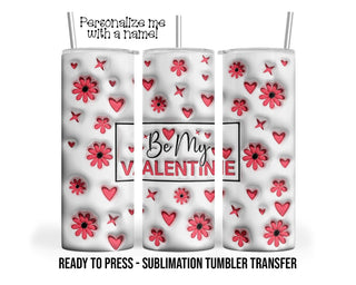 Sublimation Tumbler Transfer Print 20oz Tumbler, Ready To press Heat Transfer | 3D Puff Inflated Valentines Pink Heart Floral Tumbler Wrap