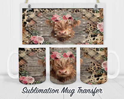 Highland Cow - Sublimation Transfer Print For 11 oz - 15 oz Mugs - Ready To press - Heat Transfer SHIPS NEXT DAY
