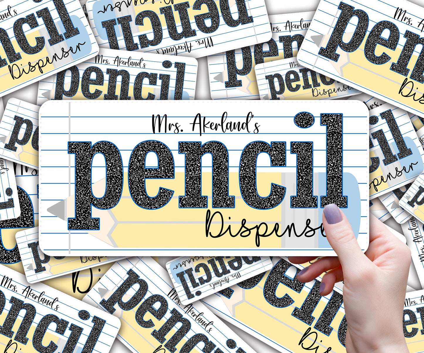 Custom Pencil Dispenser Waterproof Vinyl Decal OR Magnetic Decal Personalized with a name, Pastel Pencil Theme, Teacher Appreciation Gift