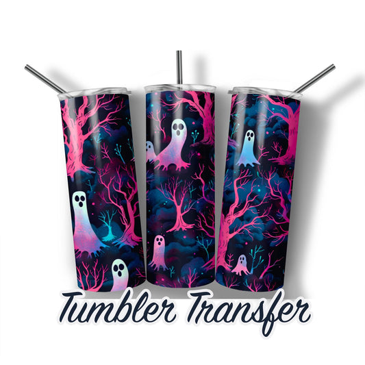Neon Ghost Halloween  Sublimation Transfer Print For 20 oz Tumblers - 30 oz Tumblers Ready To press Transfers Ships Next Day