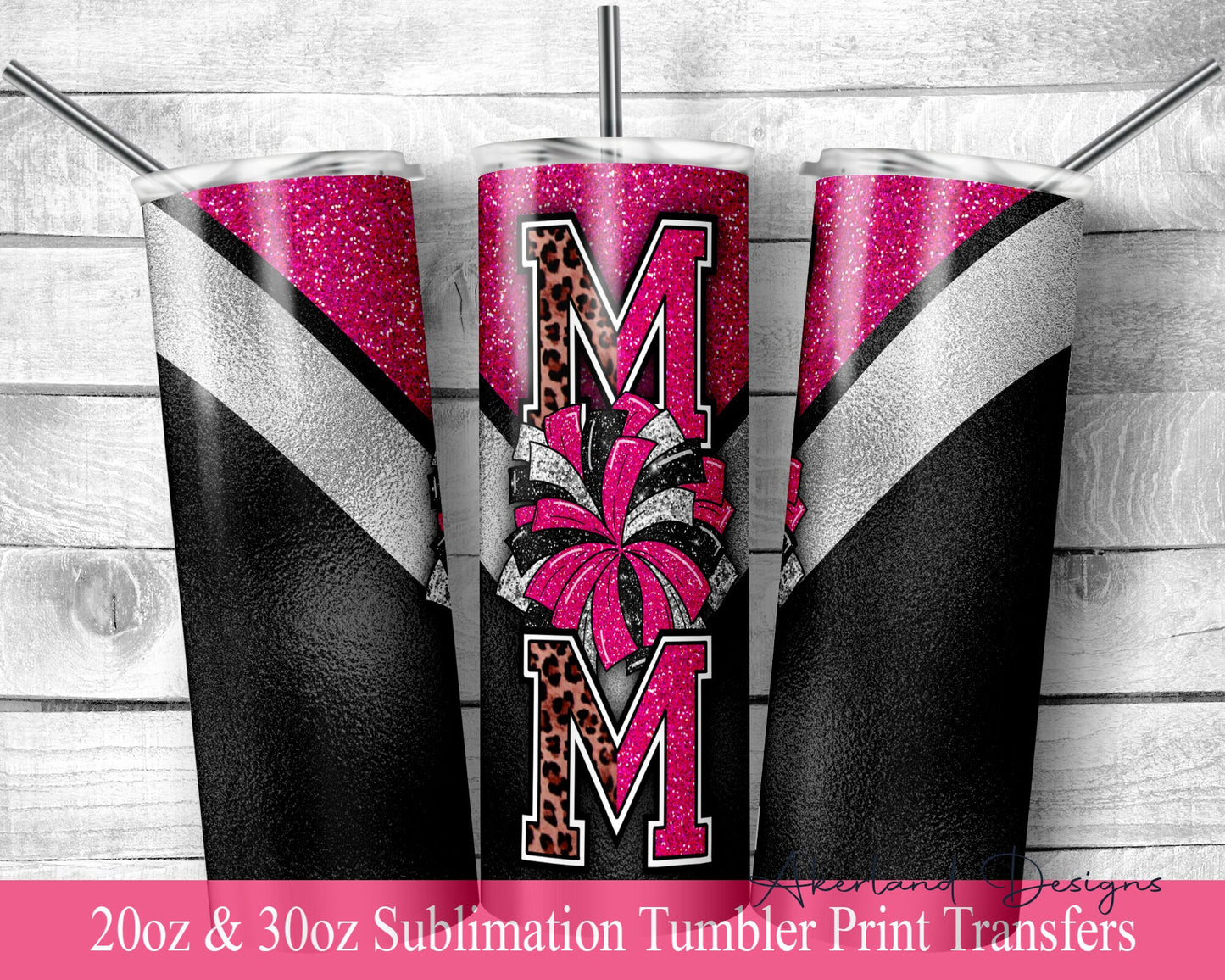 Hot Pink Cheer Mom -  Sublimation Transfer Print For 20 oz - 30 oz Skinny Tumbler - Ready To Press