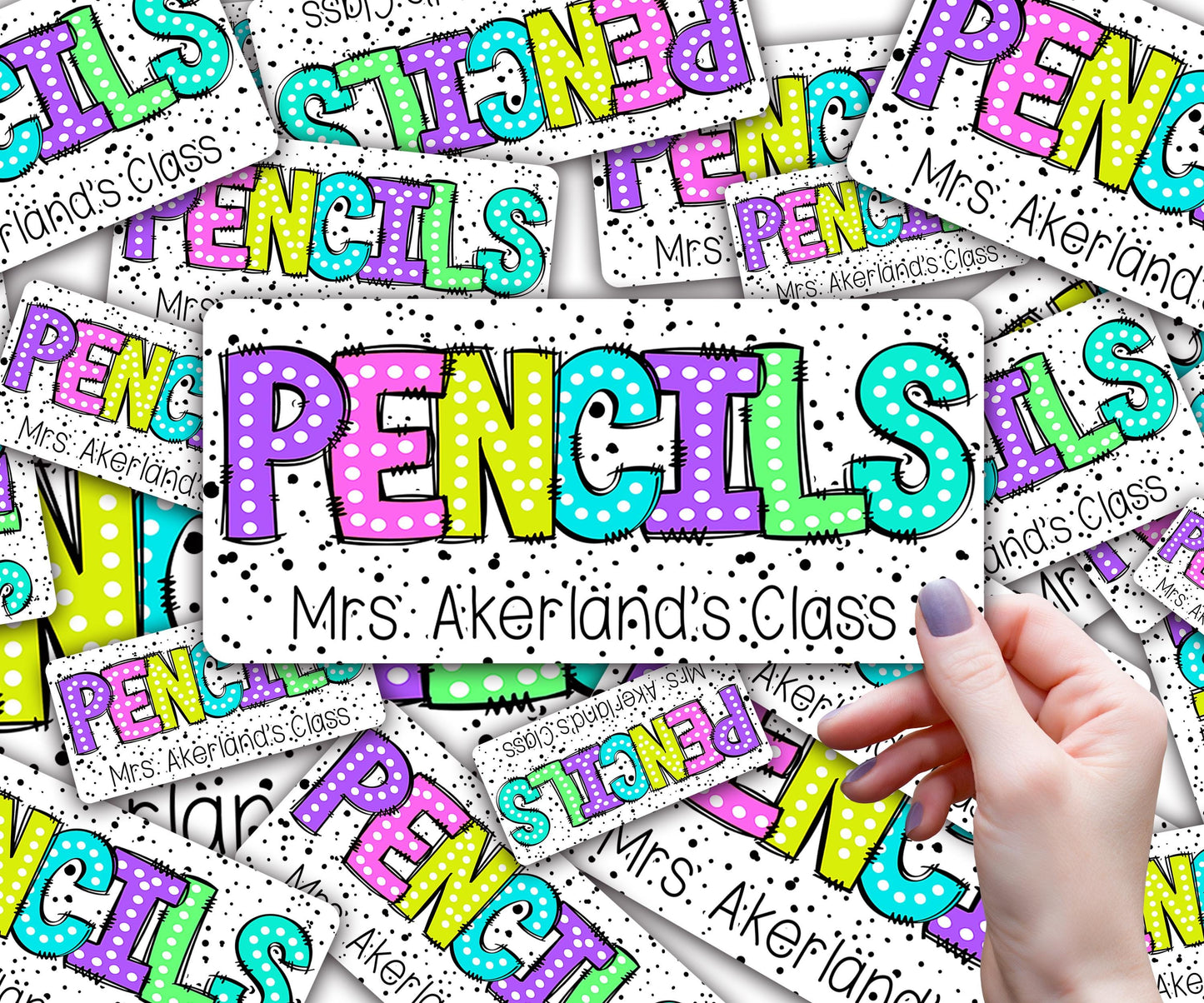 Pencil Dispenser Vinyl Decal Personalized with a name Waterproof Vinyl Decal for Teacher's Classroom Pencil Dispensers, Rainbow Colors