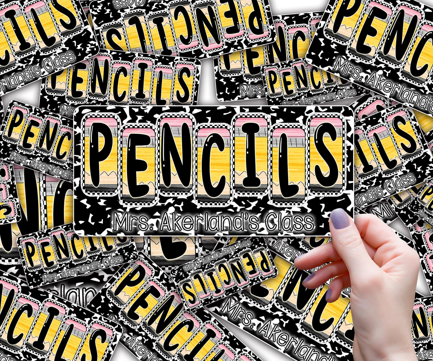 Pencil Dispenser Vinyl Decal Personalized with a name Waterproof Vinyl Decal for Teacher's Classroom Pencil Dispensers, Monogrammed Decals