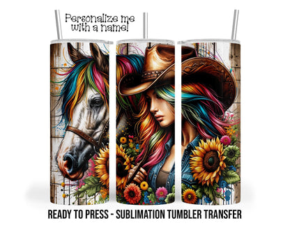 Cowgirl Horse Western Sublimation Tumbler Transfer Print For 20 oz Tumbler or 30 oz Tumbler Ready to Press Heat Transfers SHIPS NEXT DAY