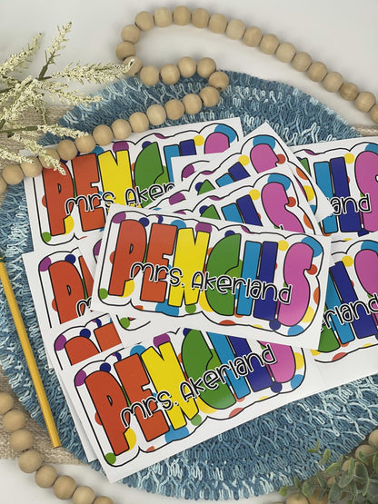 Custom Pencil Dispenser Vinyl Decal Personalized with a name, Rainbow Theme Classroom Decor, Teacher Stickers, Teacher Appreciation
