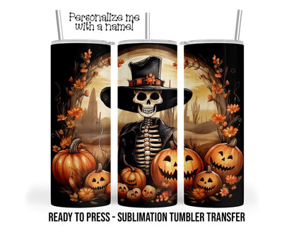 Fall Skeleton Halloween Sublimation Tumbler Transfer Print For 20oz Tumblers, 30oz Tumblers, Ready To Press Heat Transfers