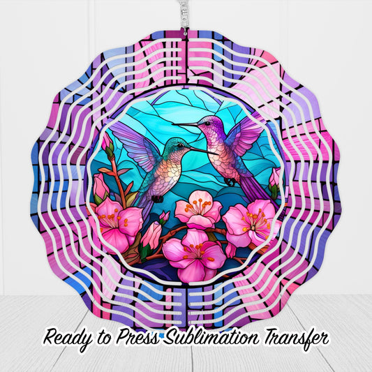 Hummingbird Stained Glass Theme Wind Spinner Sublimation Ready To press Heat Transfer SHIPS NEXT DAY
