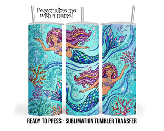 Sublimation Tumbler Transfer Print 20oz Tumbler, Ready To press Heat Transfer, Jewel Mermaids, Ocean Theme Wrap, Princess Mermaid