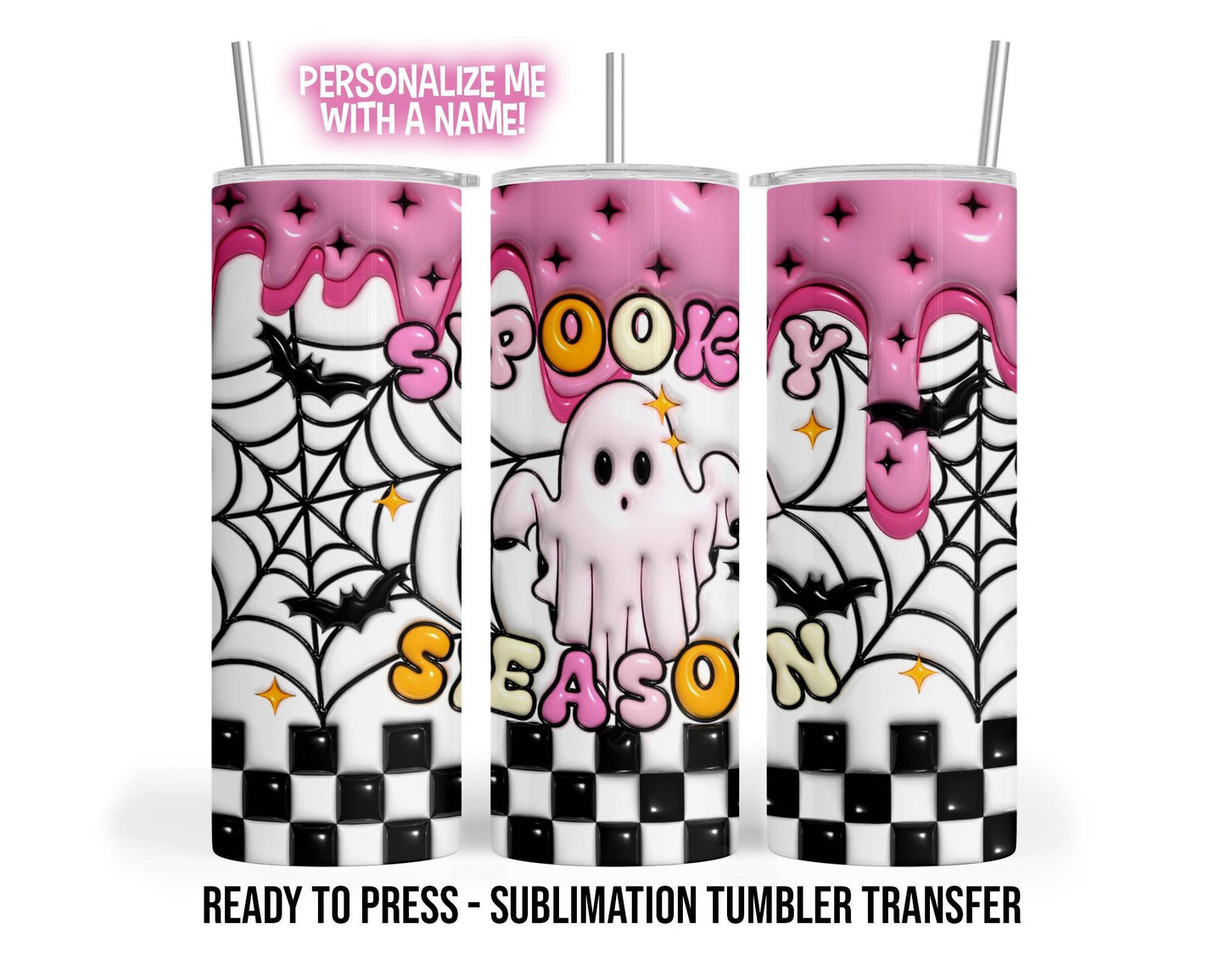 Halloween Sublimation Transfer - Spooky Ghost Decal Ready To Press Puff Effect For 20 oz & 30 oz Tumblers