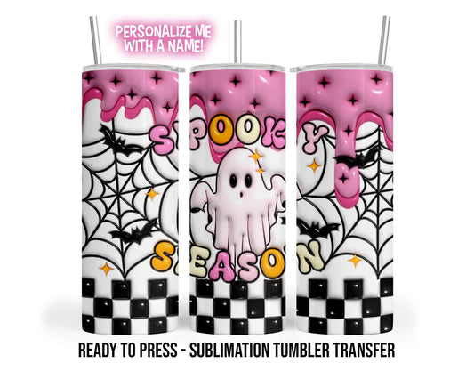 Halloween Sublimation Transfer - Spooky Ghost Decal Ready To Press Puff Effect For 20 oz & 30 oz Tumblers