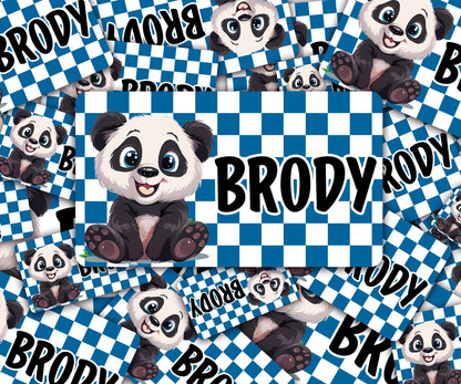 Custom Decal for Pencil Box Personalized with Name, 3.9 tall x 6.8 wide, Waterproof Decals for Student, Classroom Sticker, Baby Panda Theme
