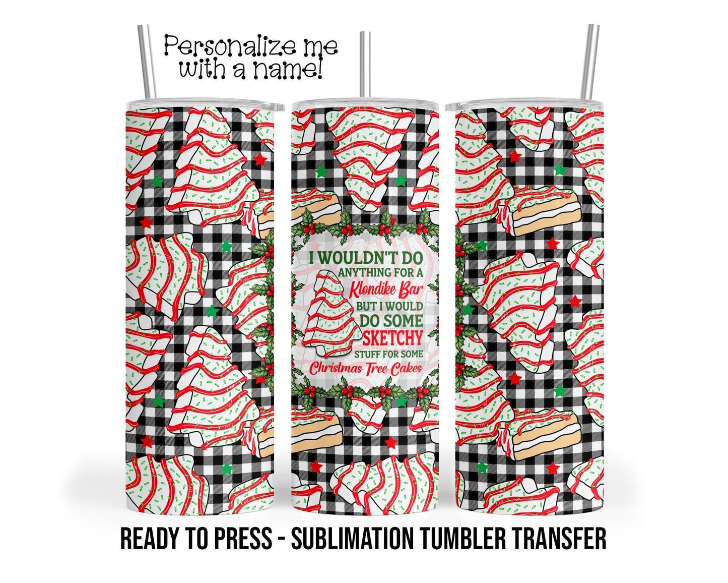 Sublimation Tumbler Transfer – 20oz Tumbler Wrap with Christmas Tree Design Ready to Press