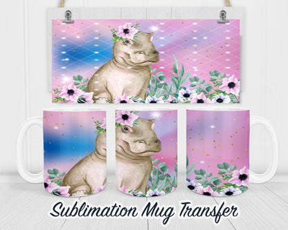 Hippo - Sublimation Transfer Print For 11 oz - 15 oz Mugs - Ready To press - Heat Transfer