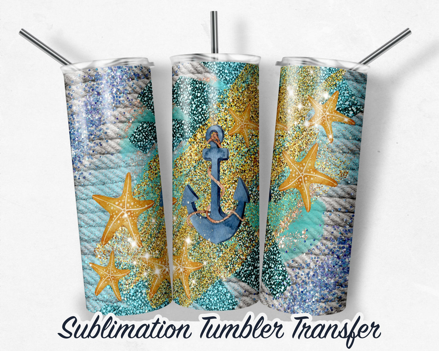 Ocean Nautical -  Sublimation Transfer Print For 20 oz Tumblers - 30 oz Tumblers - Ready To press - Heat Transfers SHIPS NEXT DAY