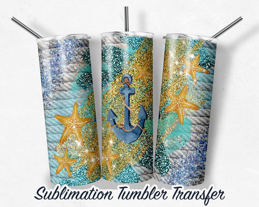 Ocean Nautical -  Sublimation Transfer Print For 20 oz Tumblers - 30 oz Tumblers - Ready To press - Heat Transfers SHIPS NEXT DAY