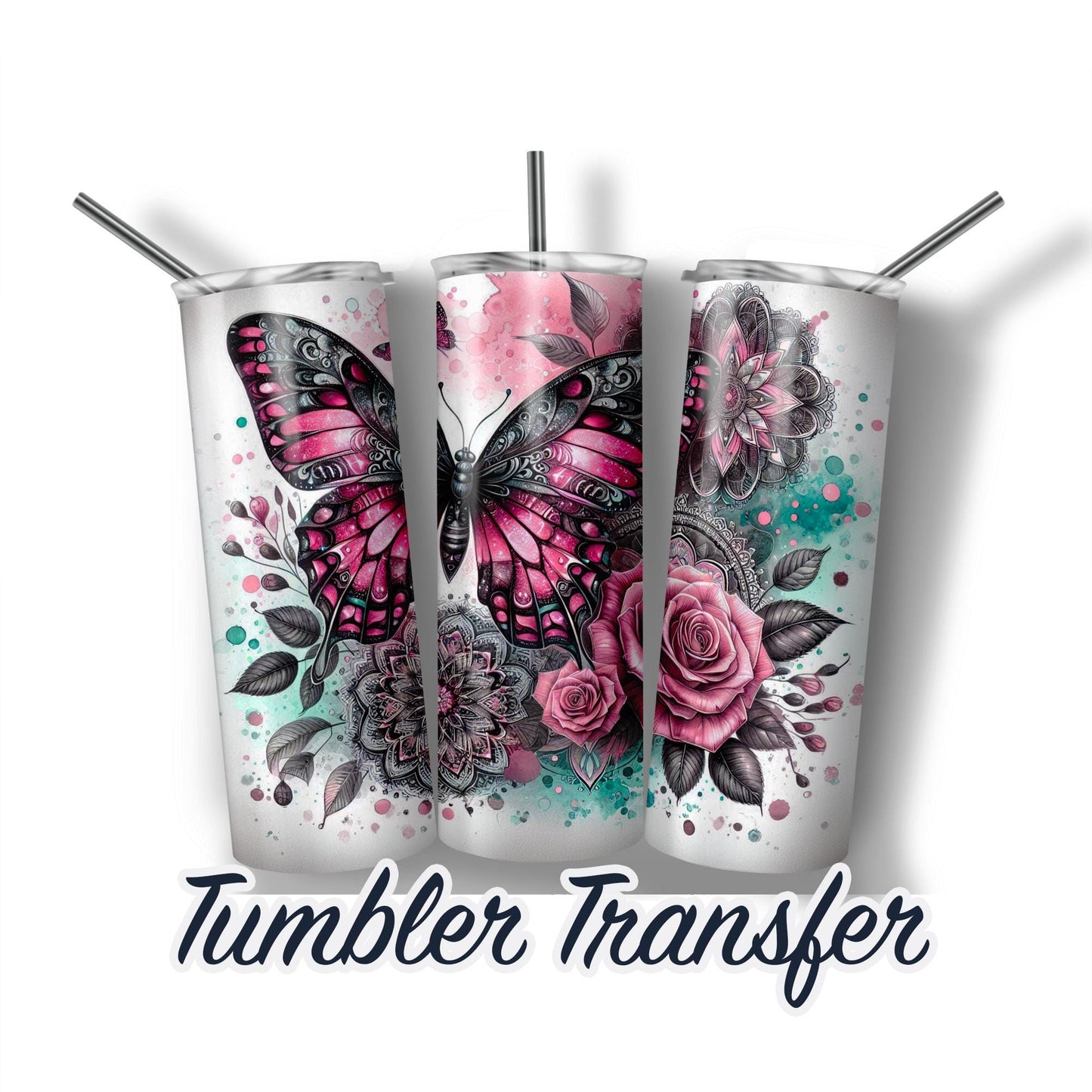 Butterfly Sublimation Transfer Print For 20 oz - 30 oz Skinny Tumbler - Ready To Press Transfers SHIPS NEXT DAY