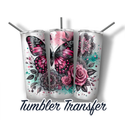 Butterfly Sublimation Transfer Print For 20 oz - 30 oz Skinny Tumbler - Ready To Press Transfers SHIPS NEXT DAY