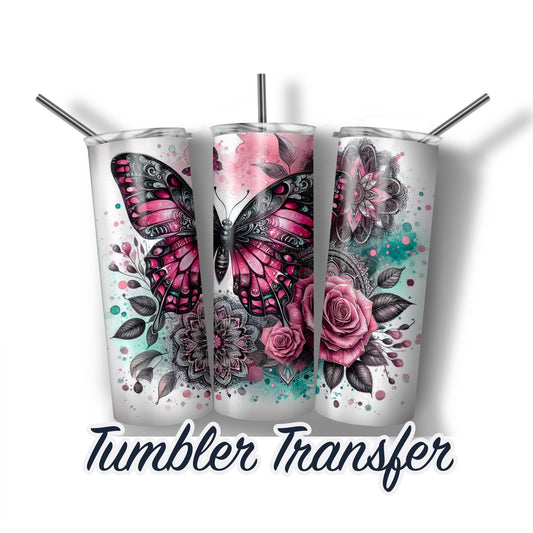 Butterfly Sublimation Transfer Print For 20 oz - 30 oz Skinny Tumbler - Ready To Press Transfers SHIPS NEXT DAY