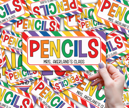Pencil Dispenser Vinyl Decal Personalized with a name Waterproof Vinyl Decal for Teacher Classroom Pencil Dispensers, Straw dispenser decal