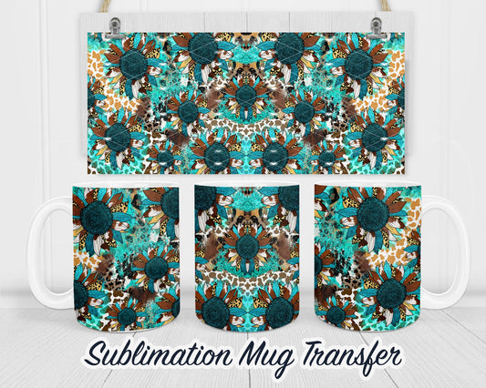 Southwestern Sunflower - Sublimation Transfer Print For 11 oz - 15 oz Mugs - Ready To press - Heat Transfer
