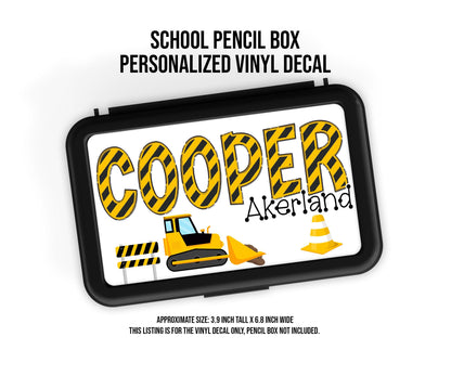 Custom Decal for Pencil Box Personalized with Name, 3.9 tall x 6.8 wide, Waterproof Decals for Students, Classroom Sticker, Construction