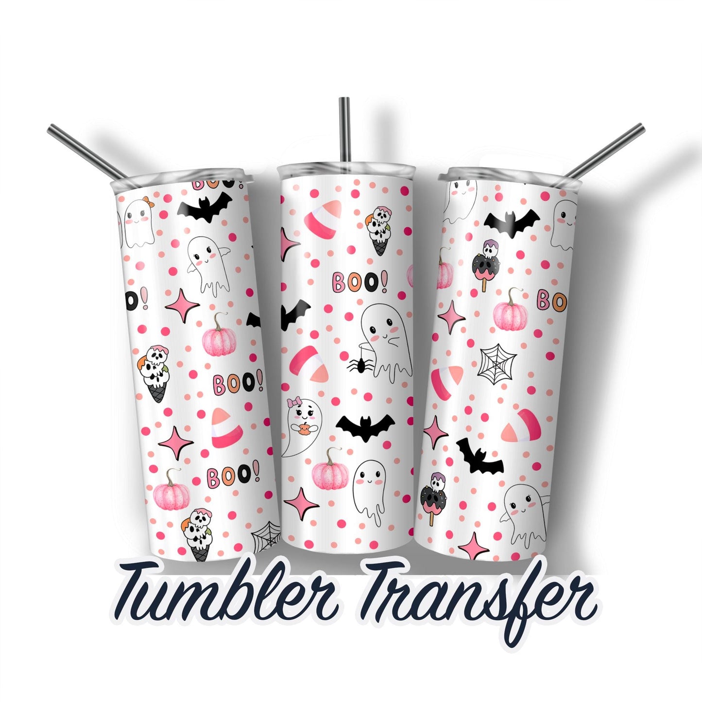 Ghost Halloween Sublimation Transfer Print For 20 oz - 30 oz Tumbler - Ready To Press Heat Transfers Ships Next Day -NOT A DIGITAL