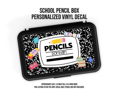 Custom Decal for Pencil Box Personalized with Name, 3.9 tall x 6.8 wide, Waterproof Decals for Students, Classroom Sticker Composition Book
