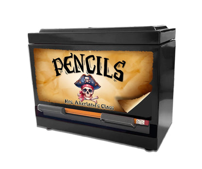 Pencil Dispenser Vinyl Decal Personalized with a name, Waterproof Vinyl Decal for Dispenser, Pirate Classroom Theme Decal, Classroom Decor