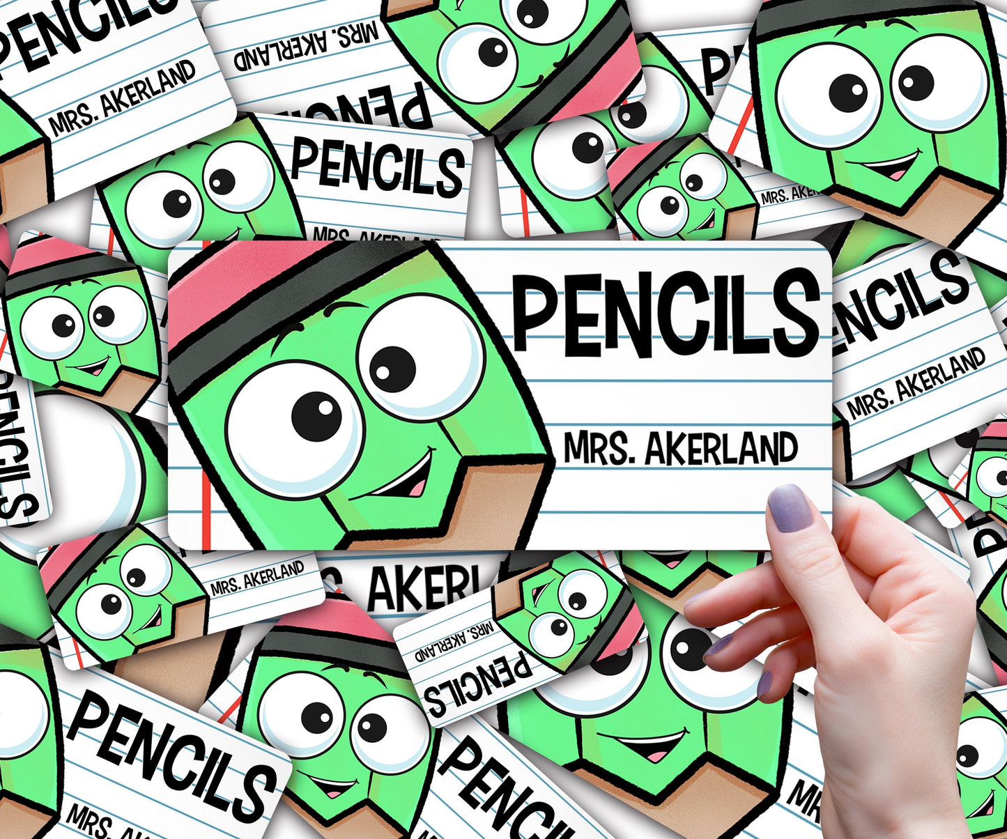 Custom Pencil Dispenser Vinyl Decal Personalized with a name, Waterproof Decal, Green Pencil, Teacher Appreciation Approx. 3.5x7.5 inches