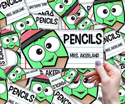 Custom Pencil Dispenser Vinyl Decal Personalized with a name, Waterproof Decal, Green Pencil, Teacher Appreciation Approx. 3.5x7.5 inches