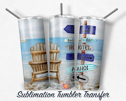 Beach  Sublimation Transfer Print For 20 oz Tumblers - 30 oz Tumblers - Ready To press - Heat Transfers SHIPS NEXT DAY