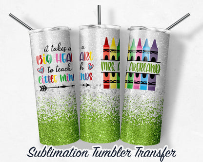 Green Teacher  Sublimation Transfer Print For 20 oz Tumblers - 30 oz Tumblers - Ready To press - Heat Transfers