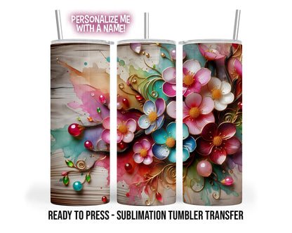 Sublimation Tumbler Transfer - Cherry Blossom Design Ready to Press 20 oz Wrap