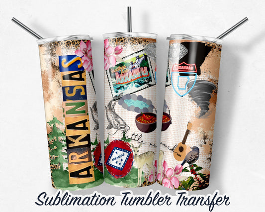 Arkansas Sublimation Transfer Print For 20 oz Tumbler - 30 oz Skinny Tumbler - Ready to press - Heat Transfers SHIPS NEXT DAY
