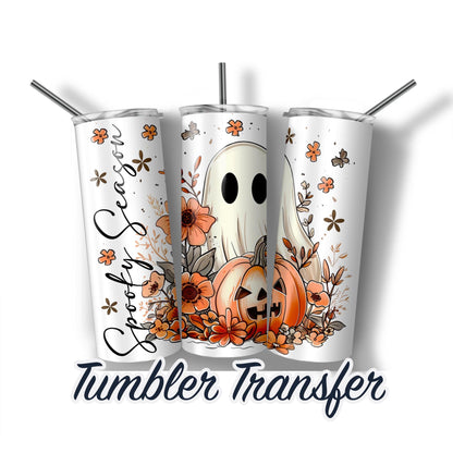 Spooky Ghost Sublimation Transfer Print For 20oz - 30oz Skinny Tumbler - Ready To press Heat Transfers, SHIPS NEXT DAY