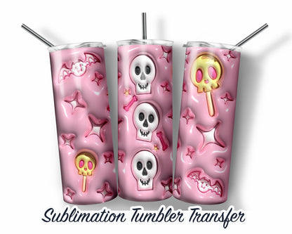 Halloween Skeleton Inflated Puff Sublimation Transfer Print For 20 oz Tumbler - 30 oz Skinny Tumbler - Ready To press - Heat Transfers