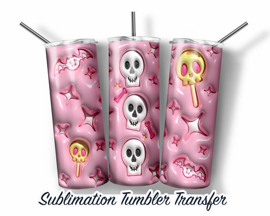 Halloween Skeleton Inflated Puff Sublimation Transfer Print For 20 oz Tumbler - 30 oz Skinny Tumbler - Ready To press - Heat Transfers