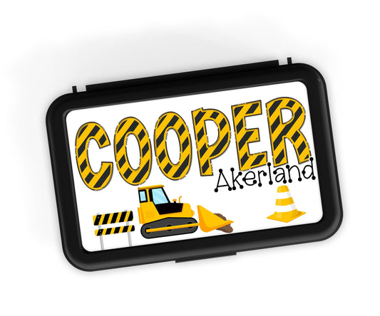 Custom Decal for Pencil Box Personalized with Name, 3.9 tall x 6.8 wide, Waterproof Decals for Students, Classroom Sticker, Construction