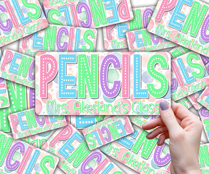 Pencil Dispenser Waterproof Vinyl Decal Personalized with a name, Teacher's Classroom Pencil Dispensers, Choose your color font for the name