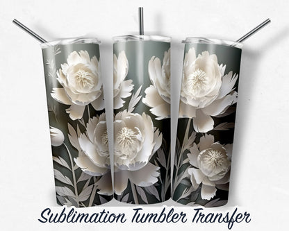 3D Flower  Sublimation Transfer Print For 20 oz - 30 oz Skinny Tumbler - Ready To press - Heat Transfers SHIPS NEXT DAY