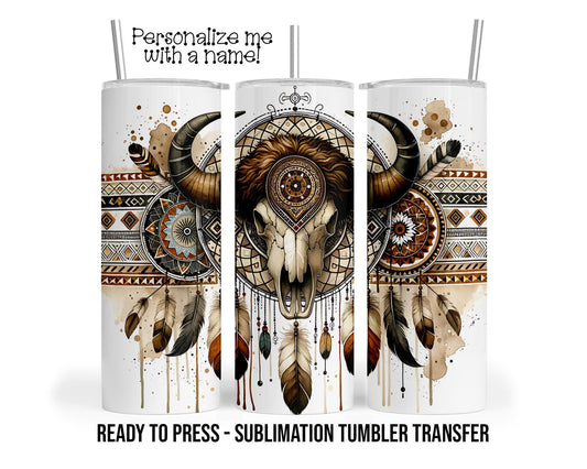 Sublimation Tumbler Transfer Print 20oz Tumbler, Ready To press Heat Transfer | Southwestern Bull horn Cow | Country Western Tumbler Wrap