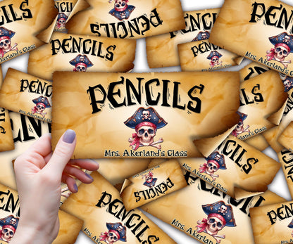 Pencil Dispenser Vinyl Decal Personalized with a name, Waterproof Vinyl Decal for Dispenser, Pirate Classroom Theme Decal, Classroom Decor