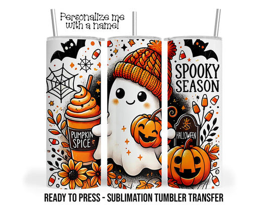 Spooky Season, Pumpkin Spice, Halloween, Fall Sublimation Tumbler Transfer Print 20oz Tumbler, Ready To press Heat Transfer SHIPS NEXT DAY