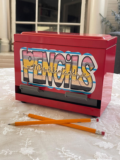 Custom Pencil Dispenser Vinyl Decal or Magnetic Decal Personalized with a name