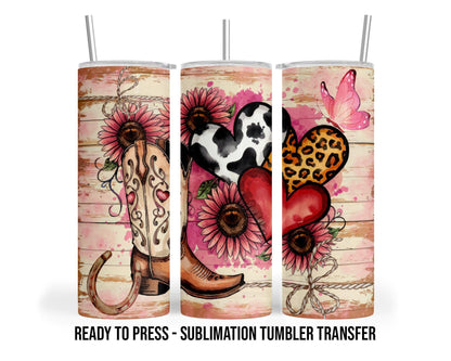 Valentines Country Theme Sublimation Transfer Print 20 oz or 30 oz Tumblers - Ready To press Heat Transfers SHIPS NEXT DAY