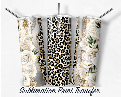 Leopard Floral  Sublimation Transfer Print For 20 oz Tumbler - 30 oz Skinny Tumbler - RTP - Heat Transfers