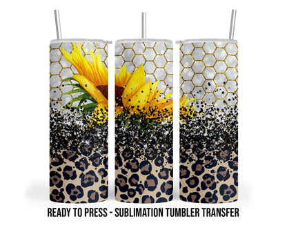 Leopard Sunflower  Sublimation Transfer Print For 20 oz Tumbler - 30 oz Skinny Tumbler - Ready To press - Heat Transfers