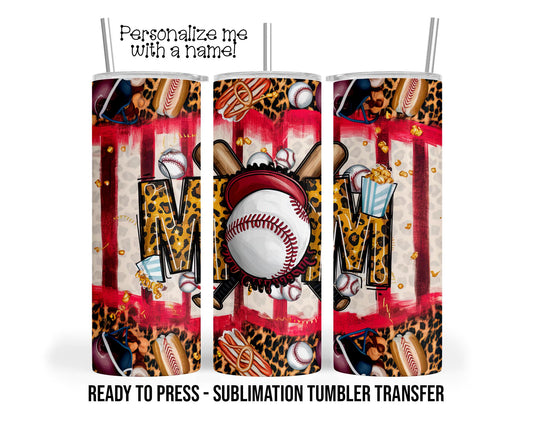 Leopard Baseball Mom, custom Sublimation Tumbler Transfer Print 20 oz Tumbler - 30 oz Tumbler Ready To press Heat Transfers SHIPS NEXT DAY